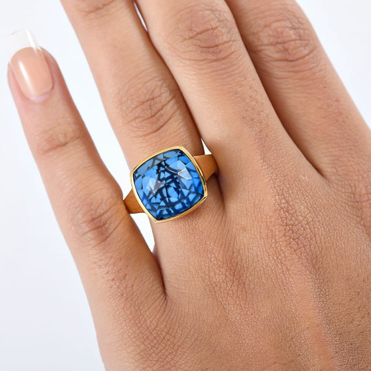 D'Joy Ceylon-Sapphire-Quarz Triplette Ring 925 Silber (Größe 20.00) ca. 9.99 ct