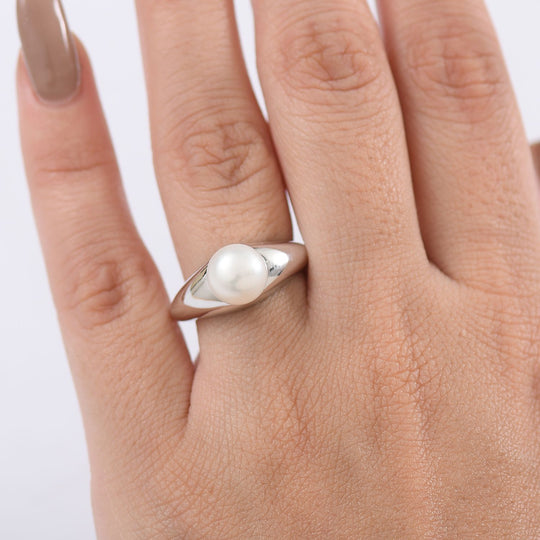 D'Joy Süßwasser Perle (8-8,5mm) Ring, 925 Silber platiniert