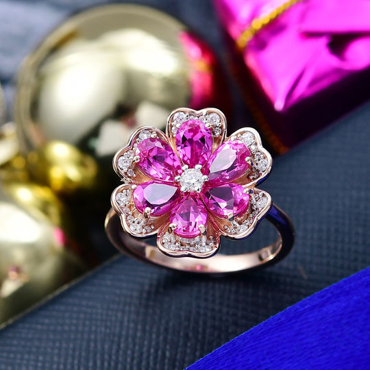 AAA Lab Grown Rosa Saphir, Moissanit Ring 925 Silber 750 Roségold Vermeil (Größe 21.00) ca. 3.95 ct