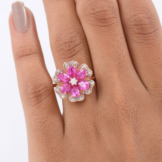 AAA Lab Grown Rosa Saphir, Moissanit Ring 925 Silber 750 Roségold Vermeil (Größe 21.00) ca. 3.95 ct