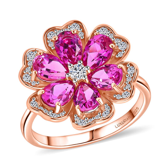 AAA Lab Grown Rosa Saphir, Moissanit Ring 925 Silber 750 Roségold Vermeil (Größe 21.00) ca. 3.95 ct
