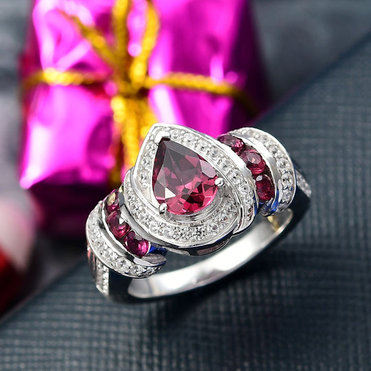 D'Joy AA Natürlicher Rhodolith Granat Ring 925 Silber rhodiniert (Größe 20.00) ca. 3.18 ct