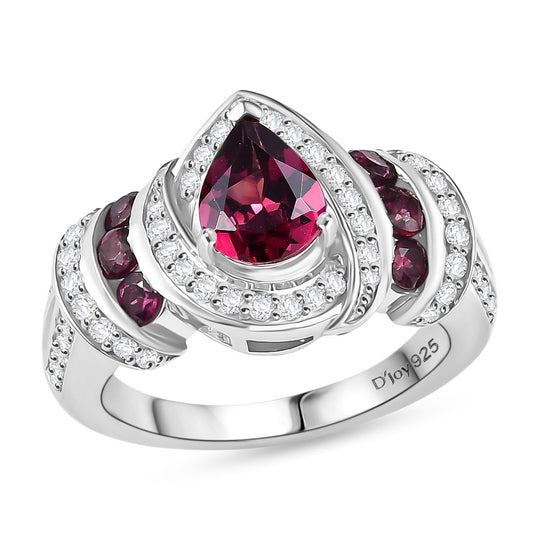 D'Joy AA Natürlicher Rhodolith Granat Ring 925 Silber rhodiniert (Größe 20.00) ca. 3.18 ct