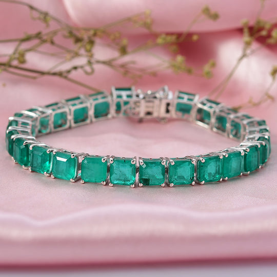 Smaragd-Quarz Triplette Armband ca. 19 cm 925 Silber Rhodiniert ca. 39,58 ct.