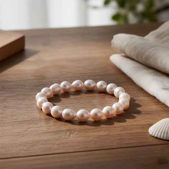 Weiße Süßwasser Perle (9-10 mm) Armband Flexibles