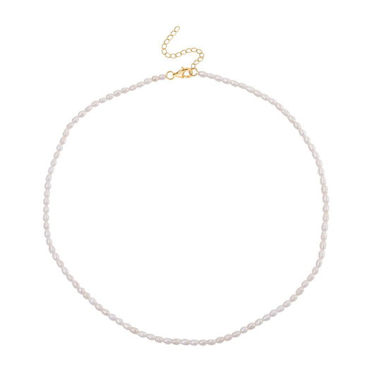 D'Joy weiße Süßwasser Perle 45+5cm Halskette, 925 Silber vergoldet