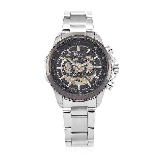 GENOA TIME - Armbanduhr Legierung, Reiner Edelstahl, bicolor, schwarz-goldfarben, Automatik, 3 ATM wasserdicht