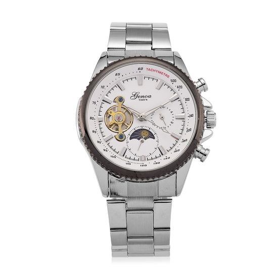 GENOA TIME - Bicolor-Armbanduhr, Reiner Edelstahl, silber-goldfarben, Automatik, 3 ATM wasserdicht