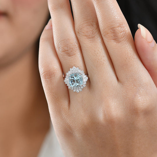 Luxuriant - AAA Aquamarin, Lab Grown Diamant AGI zertifiziert Ring 417 Gold (Größe 19.00) ca. 3.75 ct