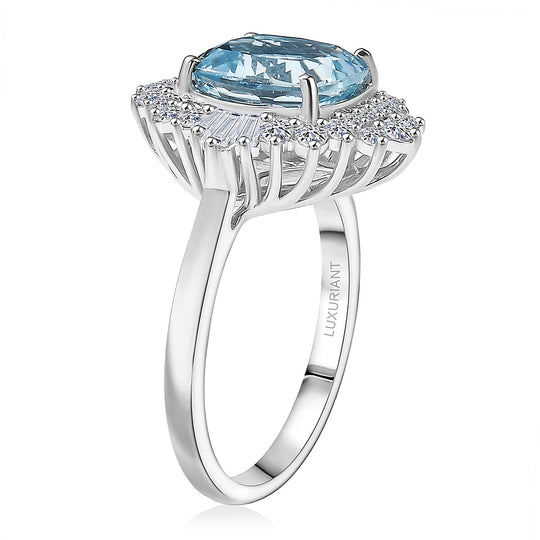 Luxuriant - AAA Aquamarin, Lab Grown Diamant AGI zertifiziert Ring 417 Gold (Größe 19.00) ca. 3.75 ct