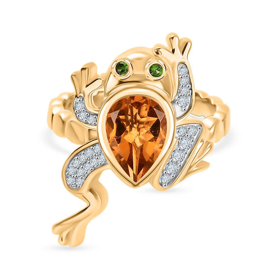 GP - Serra Gaucha Citrin, Weißer Zirkon Ring 925 Silber 750 Gelbgold Vermeil (Größe 19.00) ca. 1,86 ct