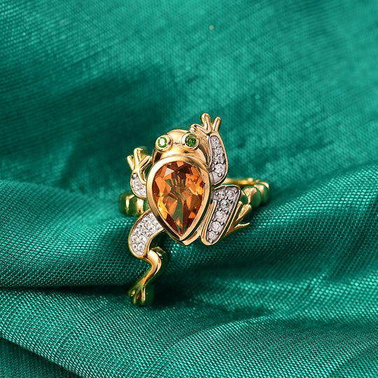 GP - Serra Gaucha Citrin, Weißer Zirkon Ring 925 Silber 750 Gelbgold Vermeil (Größe 19.00) ca. 1,86 ct