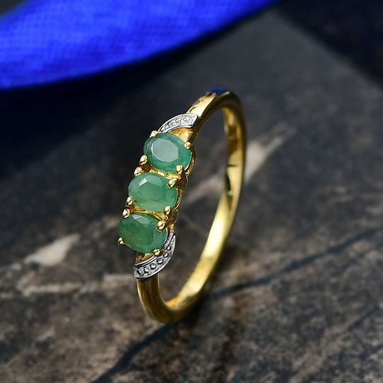 AA Sambischer Smaragd Ring 925 Silber 750 Gelb Vergoldet (Größe 19.00) ca. 0.47 ct