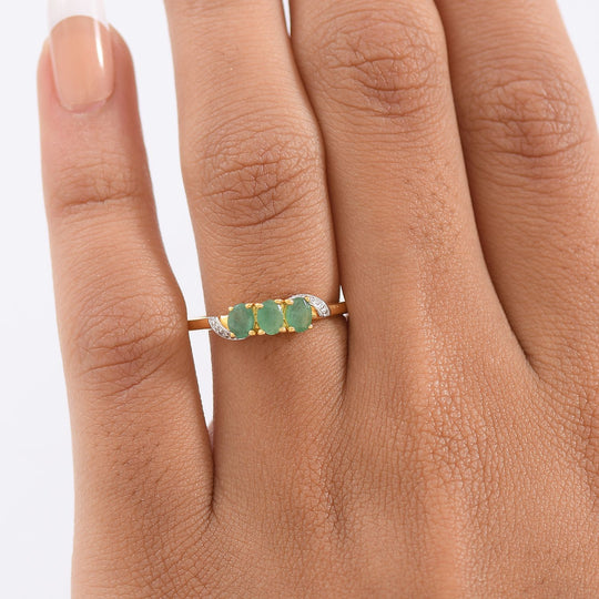 AA Sambischer Smaragd Ring 925 Silber 750 Gelb Vergoldet (Größe 19.00) ca. 0.47 ct