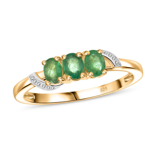AA Sambischer Smaragd Ring 925 Silber 750 Gelb Vergoldet (Größe 19.00) ca. 0.47 ct