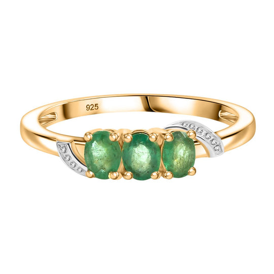 AA Sambischer Smaragd Ring 925 Silber 750 Gelb Vergoldet (Größe 19.00) ca. 0.47 ct