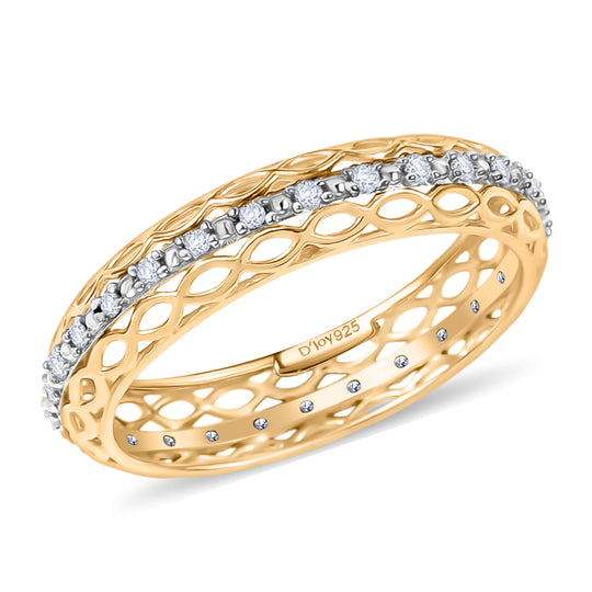 D'Joy Weißer Diamant Ring 925 Silber 750 Gelbgold Vermeil (Größe 18.00) ca. 0,15 ct