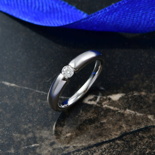 Moissanit Ring 925 Silber platiniert (Größe 20.00) ca. 0,16 ct