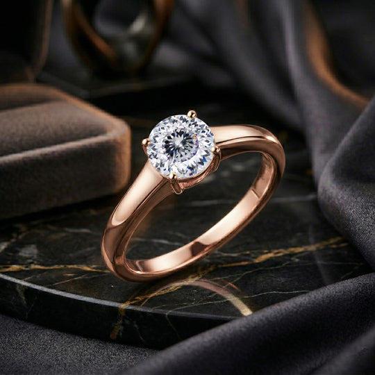 D'Joy 120 Facetten Moissanit Ring 925 Silber rosévergoldet (Größe 21.00) ca. 0,78 ct