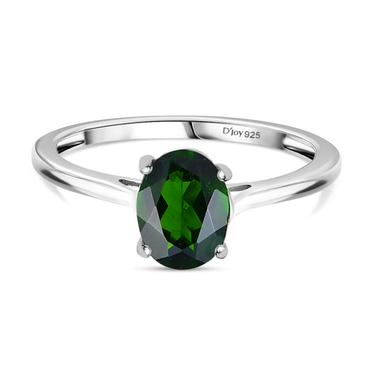 SELTENE GROßE Natürlicher Chromdiopsid (8X6 mm) Ring 925 Silber rhodiniert (Größe 17.00) ca. 1.28 ct