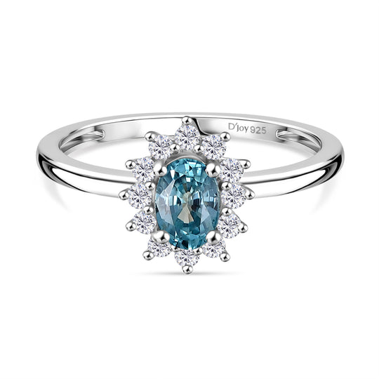 D'Joy Blauer Zirkon, Weißer Zirkon Ring 925 Silber rhodiniert (Größe 19.00) ca. 1,07 ct