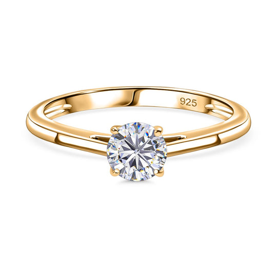 Moissanit Ring 925 Silber 750 Gelb Vergoldet (Größe 20.00) ca. 0,46 ct
