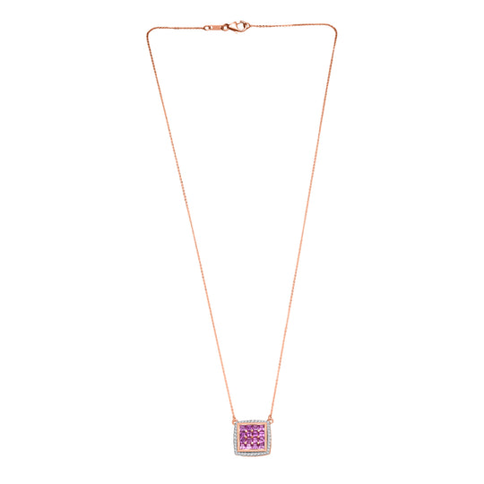 Luxuriant - AA Lab Grown Rosa Saphir, Weißer Zirkon Halskette ca. 50 cm 925 Silber 750 Roségold Vermeil ca. 2.57 ct