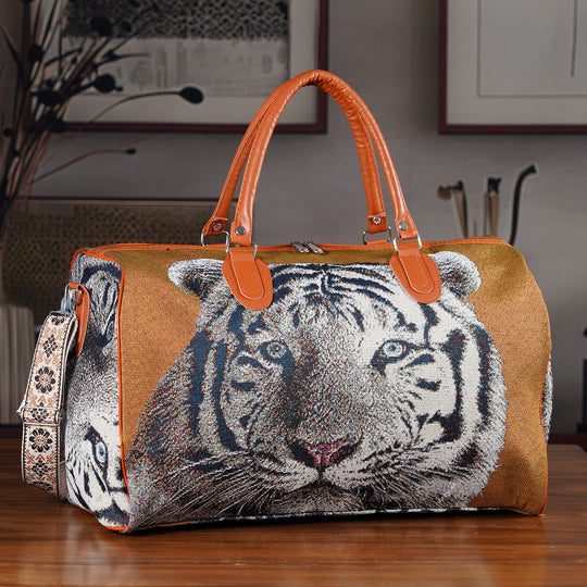 Tigerprint Reisetasche, geräumiges Design mit Reißverschlussfach, verstellbarer Schultergurt 120 cm, 45 x 23 x 27 cm