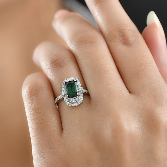 Rhapsody AAAA Pirineu Lagoon Tourmaline, Weißer Diamant AGI zertifiziert Ring 950 Platin (Größe 19.00) ca. 2.33 ct