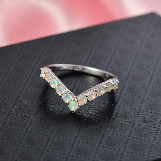 D'Joy Natürlicher, äthiopischer Welo Opal Ring 925 Silber rhodiniert (Größe 18.00) ca. 0,44 ct