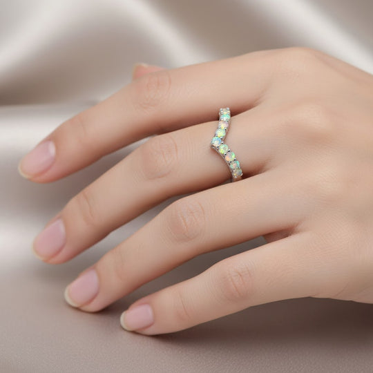 D'Joy Natürlicher, äthiopischer Welo Opal Ring 925 Silber rhodiniert (Größe 18.00) ca. 0,44 ct