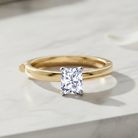LUXURIANT DIAMOND - Lab Grown Diamant SI-GH SGL zertifiziert Radiant Ring 925 Silber 750 Gelbgold Vermeil (Größe 20.00) ca. 1.00 ct