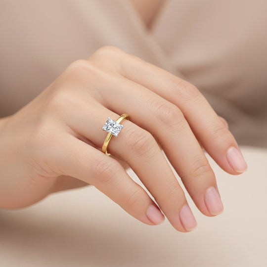 LUXURIANT DIAMOND - Lab Grown Diamant SI-GH SGL zertifiziert Radiant Ring 925 Silber 750 Gelbgold Vermeil (Größe 20.00) ca. 1.00 ct
