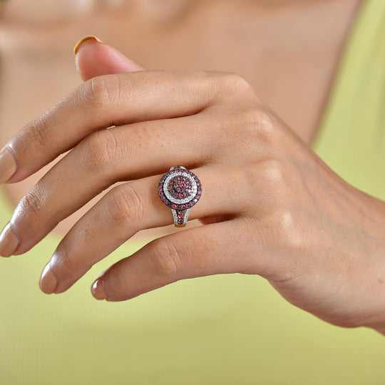 D'Joy AA Padparadscha Saphir, Weißer Zirkon Ring 925 Silber 750 Roségold Vermeil (Größe 18.00) ca. 1.58 ct
