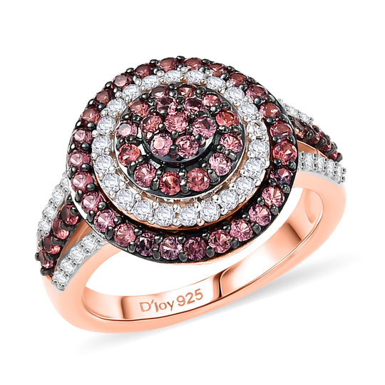 D'Joy AA Padparadscha Saphir, Weißer Zirkon Ring 925 Silber 750 Roségold Vermeil (Größe 18.00) ca. 1.58 ct