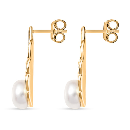 EverTrue Süßwasser Perle (7,5-8 mm) Ohrringe, Messing mit Gelbgold E-Beschichtung