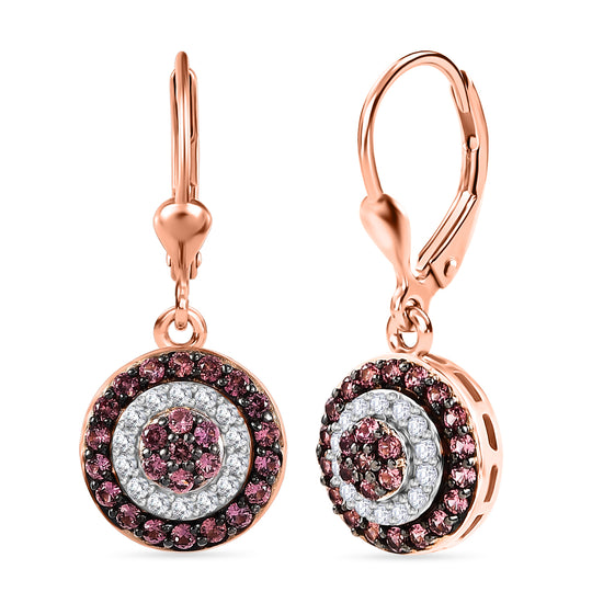 D'Joy AA Padparadscha Saphir, Weißer Zirkon Ohrringe 925 Silber 750 Roségold Vermeil ca. 1,58 ct.