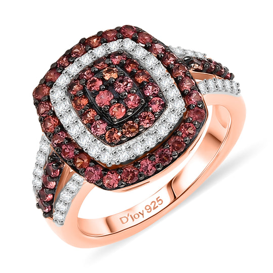 D'Joy AA Padparadscha Saphir, Weißer Zirkon Ring 925 Silber 750 Roségold Vermeil (Größe 19.00) ca. 1.47 ct