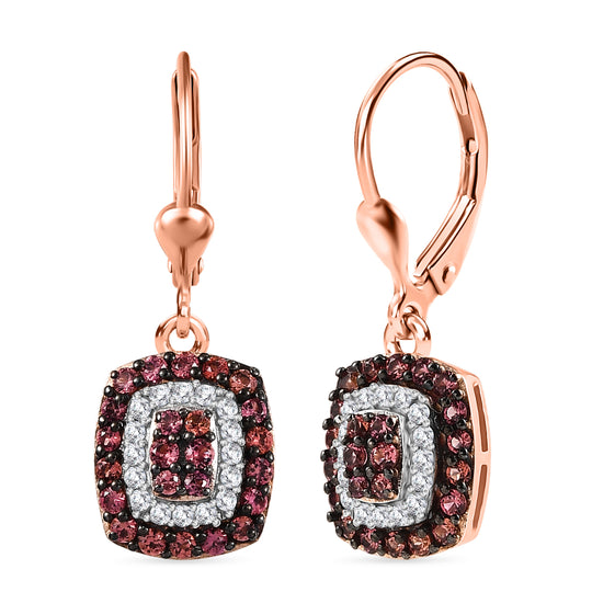 D'Joy AA Padparadscha Saphir, Weißer Zirkon Ohrringe 925 Silber 750 Roségold Vermeil ca. 1,58 ct.