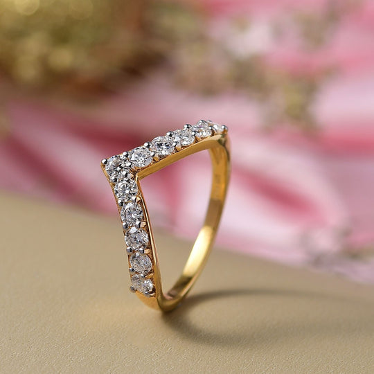 D'Joy Moissanit Ring 925 Silber 750 Gelb Vergoldet (Größe 17.00) ca. 0,68 ct