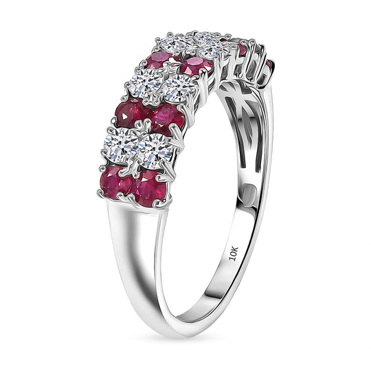 Luxuriant - AAA Natürlicher Mosambik-Rubin, Lab Grown Diamant AGI zertifiziert Ring 417 Gold (Größe 17.00) ca. 1.51 ct