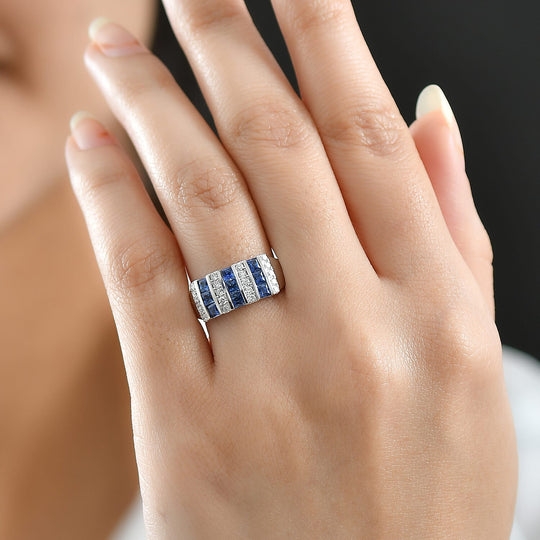 Luxuriant - AAA Ceylon-Saphir, Lab Grown Diamant AGI zertifiziert Ring 417 Gold (Größe 19.00) ca. 1.40 ct