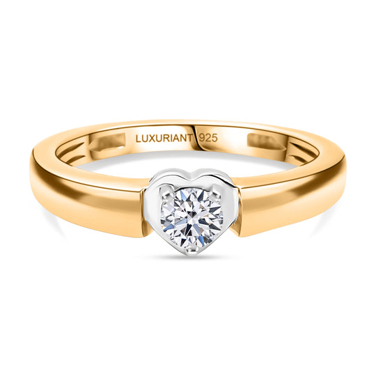 LUXURIANT SI-GH Labor Diamant Solitär Ring, 925 Silber rhodiniert und 750 Gelbgold Vermeil - 0,20 ct.