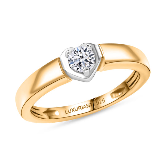LUXURIANT SI-GH Labor Diamant Solitär Ring, 925 Silber rhodiniert und 750 Gelbgold Vermeil - 0,20 ct.