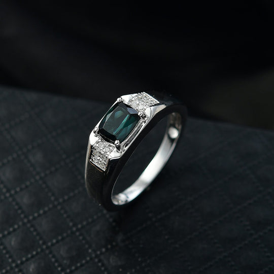 LUXORO AAA Indicolite, Weißer Diamant AGI zertifiziert Ring 417 Gold (Größe 19.00) ca. 1.47 ct