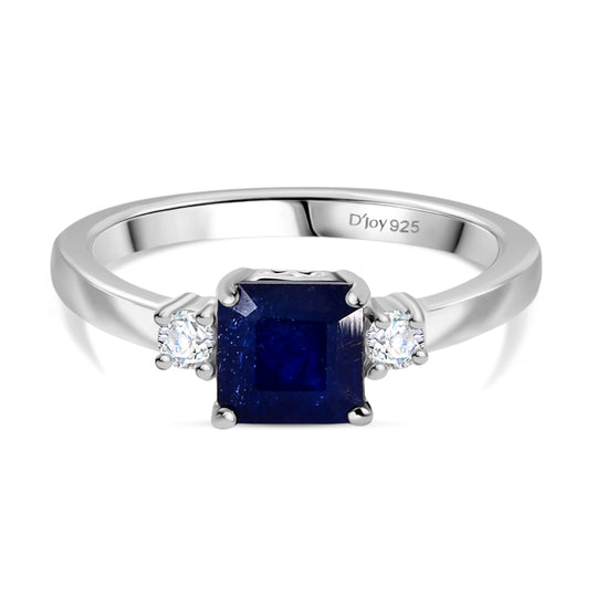 D'Joy AA Masoala Saphir (Fissure gefüllt), Moissanit Ring 925 Silber rhodiniert (Größe 20.00) ca. 1,77 ct