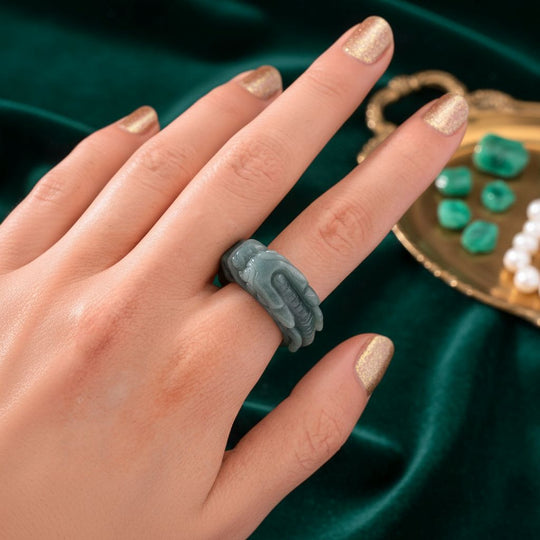 EXTREM SELTEN Natürlicher Olmek Jadeit Ring 16 cm ca. 40.00 ct (Größe 17.00)