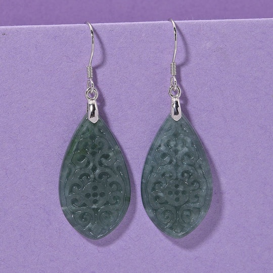 D'Joy Natürlicher Olmek Jadeit Verlangtes Blatt Ohrringe 925 Silber rhodiniert ca. 20.00 ct