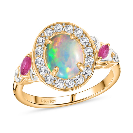 D'Joy Natürlicher, äthiopischer Welo Opal, Afrikanischer Rubin (Fissure gefüllt) Ring 925 Silber vergoldet (Größe 21.00) ca. 2,06 ct