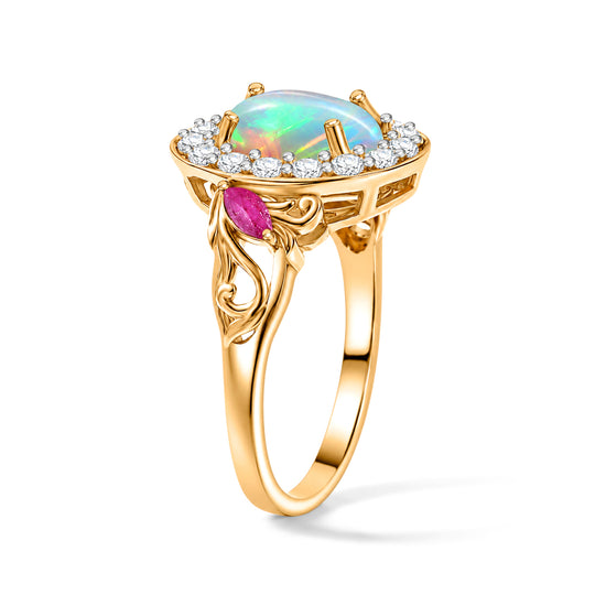 D'Joy Natürlicher, äthiopischer Welo Opal, Afrikanischer Rubin (Fissure gefüllt) Ring 925 Silber vergoldet (Größe 17.00) ca. 2,06 ct